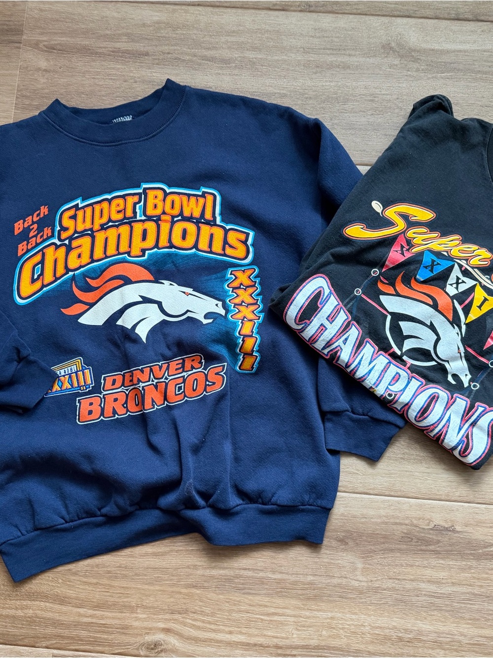 Denver Broncos Navy Super Bowl Champions Sweatshirt and tee